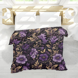 Puple Flowers Midnight Garden Floral Pattern Duvet Cover