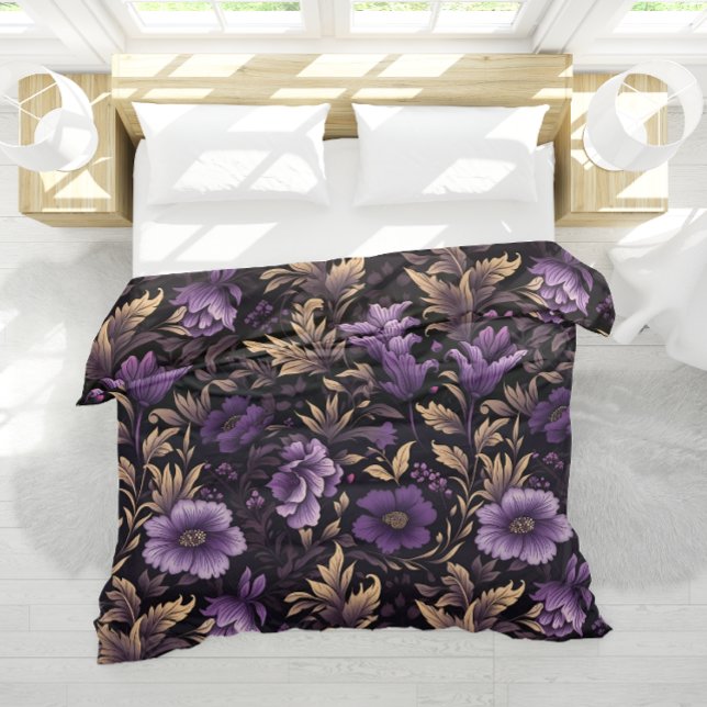 Puple Flowers Midnight Garden Floral Pattern  Duvet Cover (Creator Uploaded)