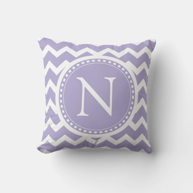 Puple Lilac Chevron Girly ZigZag Monogram Throw Pillow (Front)