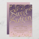 Puple Pink Gold Glitter Sweet Sixteen Invitation at Zazzle