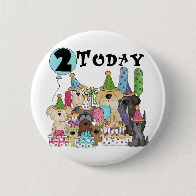 Puppies 2nd Birthday Bash Tshirts and Gifts Button (Front)
