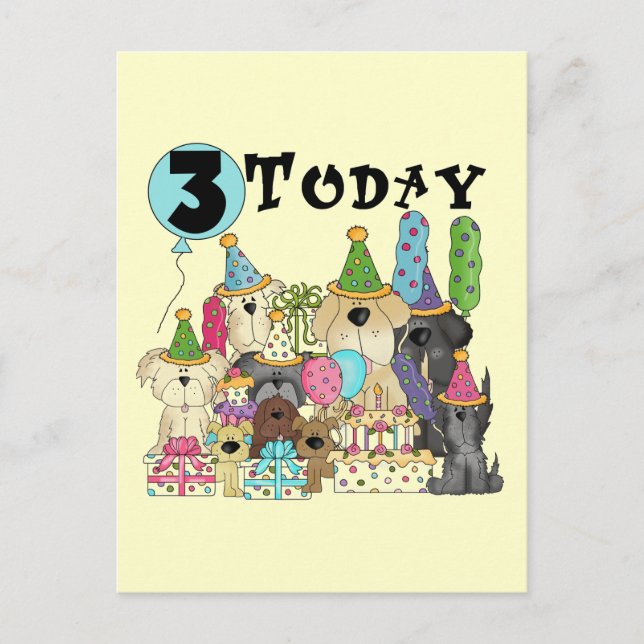 Puppies 3rd Birthday Bash Tshirts and Gifts Postcard (Front)