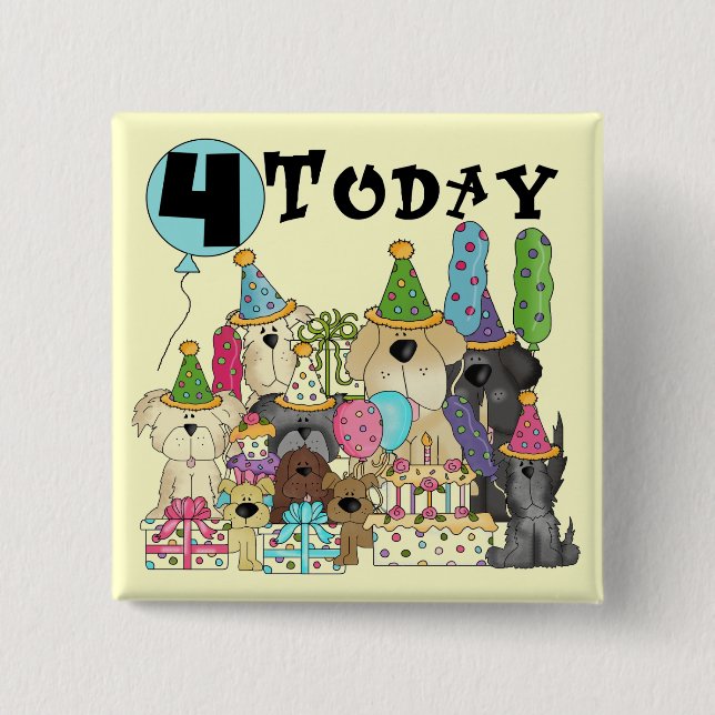 Puppies 4th Birthday Bash Tshirts and Gifts Button (Front)