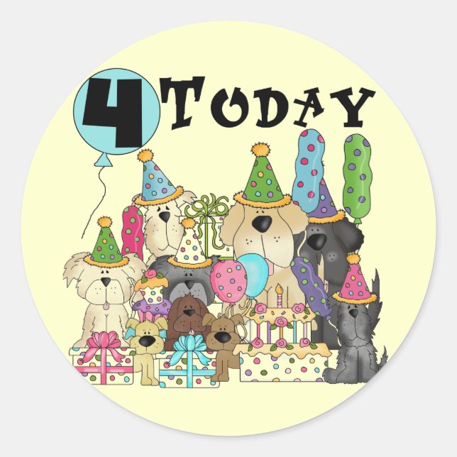 Puppies 4th Birthday Bash Tshirts and Gifts Classic Round Sticker (Front)