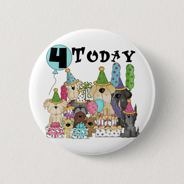 Puppies 4th Birthday Bash Tshirts and Gifts Pinback Button (Front)