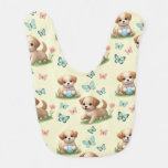Puppies and Butterflies Watercolor Baby Bib