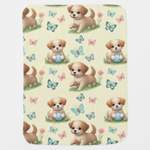 Puppies and Butterflies Watercolor Pastel Baby Blanket
