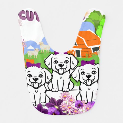 Puppies And Flowers  Baby Bib