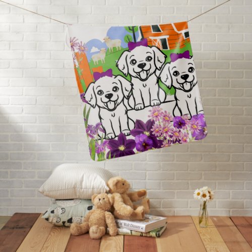 Puppies And Flowers  Baby Blanket