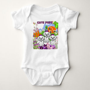 Puppies And Flowers   Baby Bodysuit