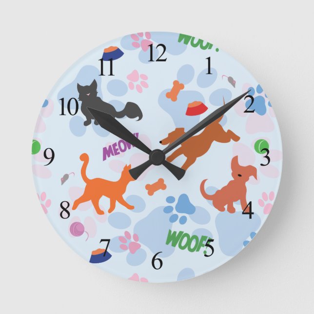 Puppies and Kittens Round Clock (Front)