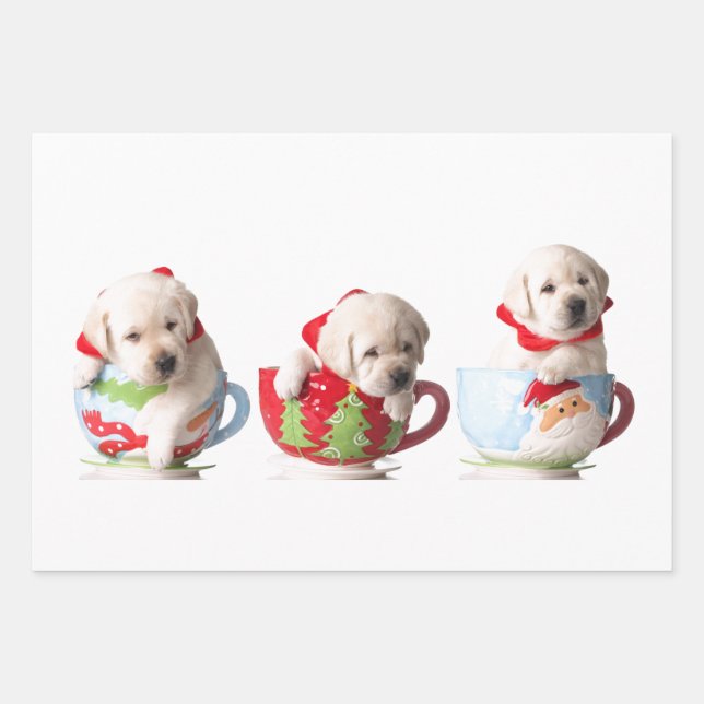 PUPPIES AS X-MAS GIFT WRAP FLAT SHEET SET (Front 3)