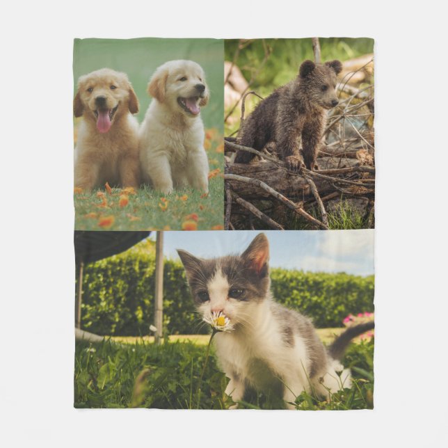 Puppies, Bear Cub and Kitten Nature Fleece Blanket (Front)