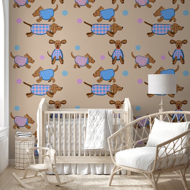 Puppies chasing balls nursery Wallpaper Wallpaper (Kids)