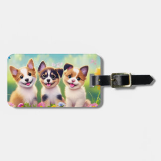 Puppies Cute Dogs Personalized Kids Name Luggage Tag