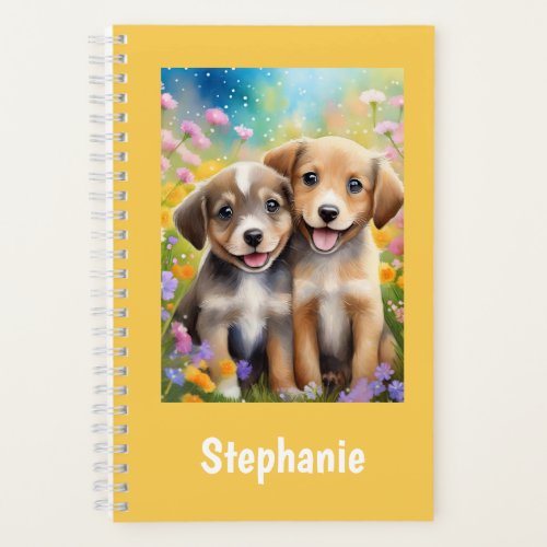 Puppies Cute Dogs Personalized Kids Name Notebook