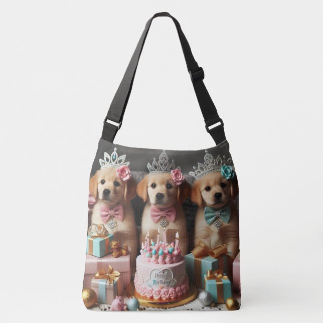Puppies Dogs Bling Ribbons Crowns Crossbody Bag (Front)