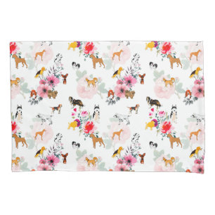 Puppies,dogs,pattern,flowers,roses pillow case