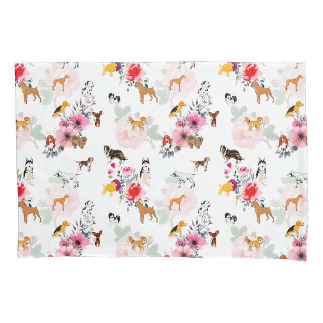 Puppies,dogs,pattern,flowers,roses   pillow case (Front)