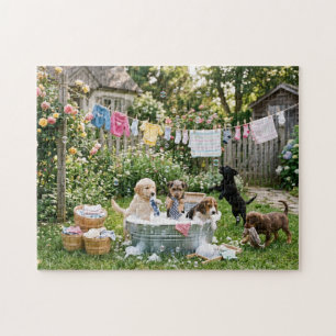 Puppies Doing Laundry Jigsaw Puzzle