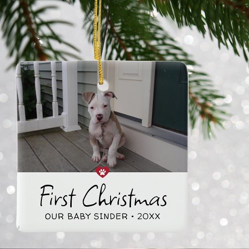 Puppies First Christmas Photo Ceramic Ornament