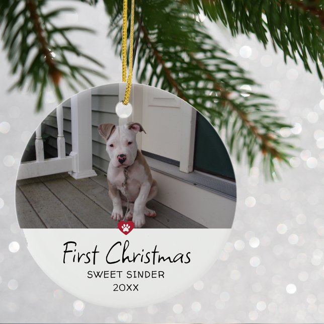 Puppies First Christmas Photo Ceramic Ornament (Puppies First Christmas Photo Ceramic Ornament)