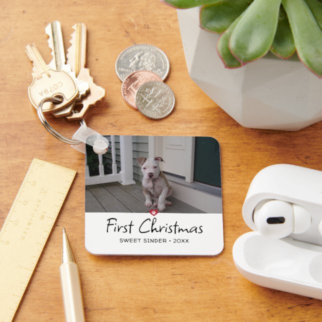Puppies First Christmas Photo Keychain (Desk)