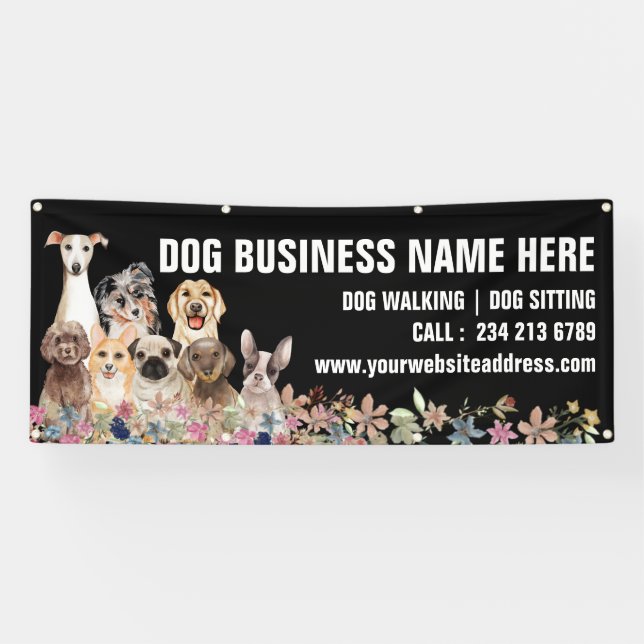 Puppies Floral Botanical Dog Grooming Banner (Horizontal)