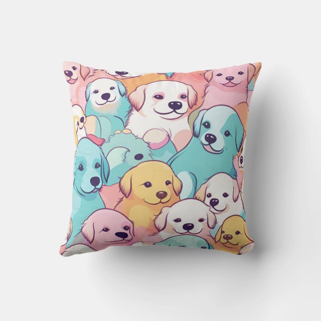 Puppies Galore Pastel Drawn Throw Pillow (Back)
