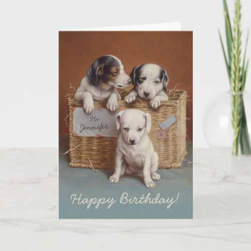 Puppies in a basket CC0063 Carl Reichert Birthday Card