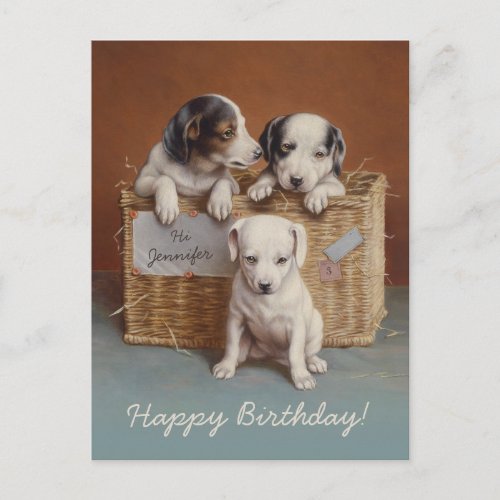 Puppies in a basket CC0686 Carl Reichert Birthday Postcard