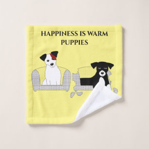 Puppies in bed wash cloth. cloth