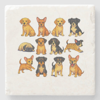 Puppies In Different Poses Stone Coaster