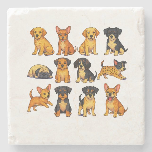 Puppies In Different Poses Stone Coaster (Front)