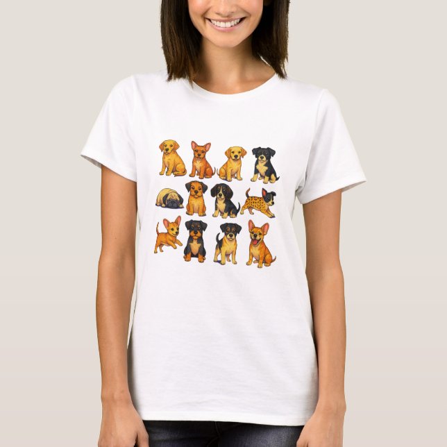 Puppies In Different Poses T-Shirt (Front)