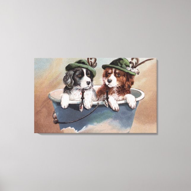 Puppies in Hats with Pipes Canvas Print (Front)