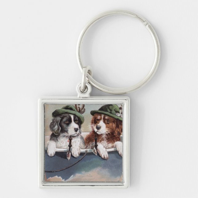 Puppies in Hats with Pipes Keychain (Front)