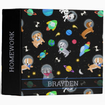 Puppies In Space Watercolor Dog Astronauts 3 Ring Binder