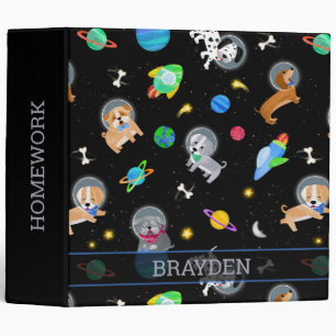 Puppies In Space Watercolor Dog Astronauts 3 Ring Binder