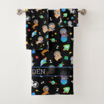 Puppies In Space Watercolor Dog Astronauts Bath Towel Set
