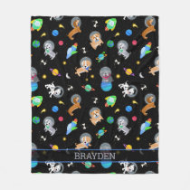 Puppies In Space Watercolor Dog Astronauts Fleece Blanket