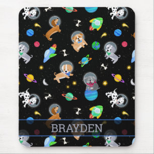 Puppies In Space Watercolor Dog Astronauts Mouse Pad
