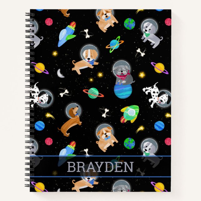 Puppies In Space Watercolor Dog Astronauts Notebook (Front)
