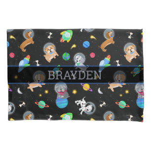 Puppies In Space Watercolor Dog Astronauts Pillow Case