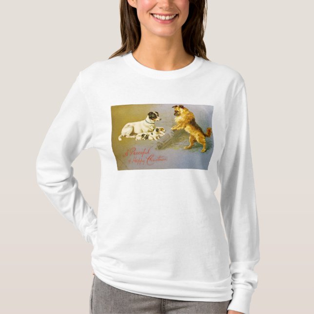 Puppies in the Straw, Victorian postcard T-Shirt (Front)