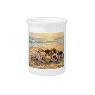 Puppies On The Beach  Beverage Pitcher