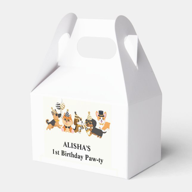 Puppies Pet Dogs Birthday  Favor Boxes (Front Side)