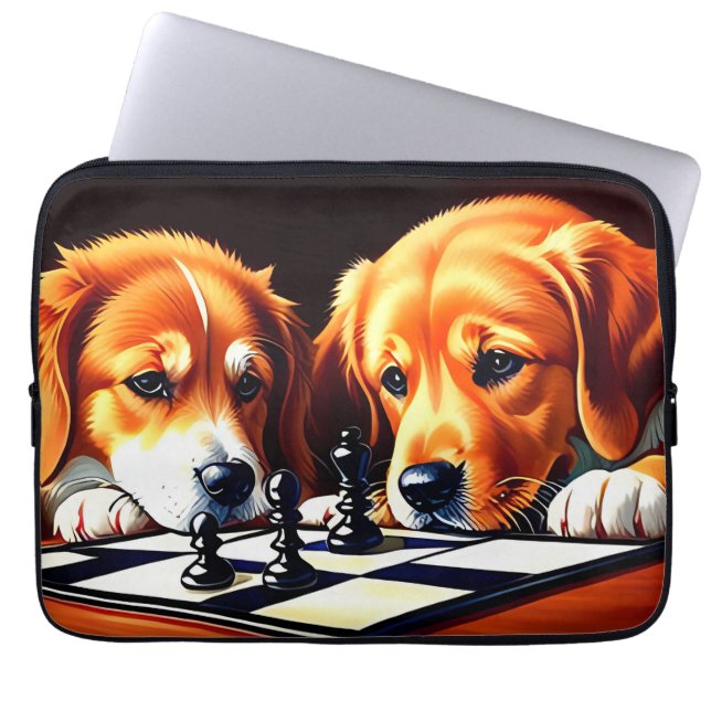 Puppies Playing Chess Laptop Sleeve (Front)