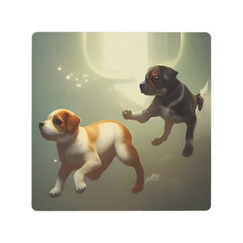 Puppies Running in Space Metal Print