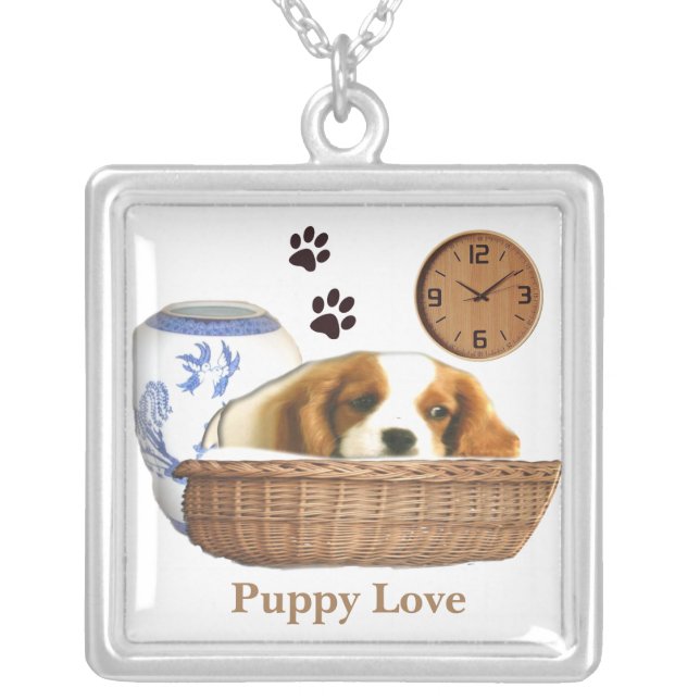 Puppies Silver Plated Necklace (Front)